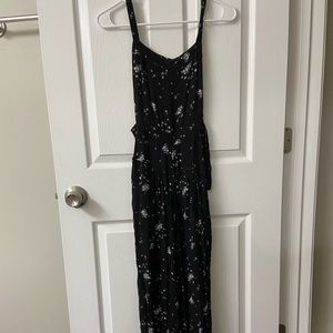 Free people black floral adjustable overalls